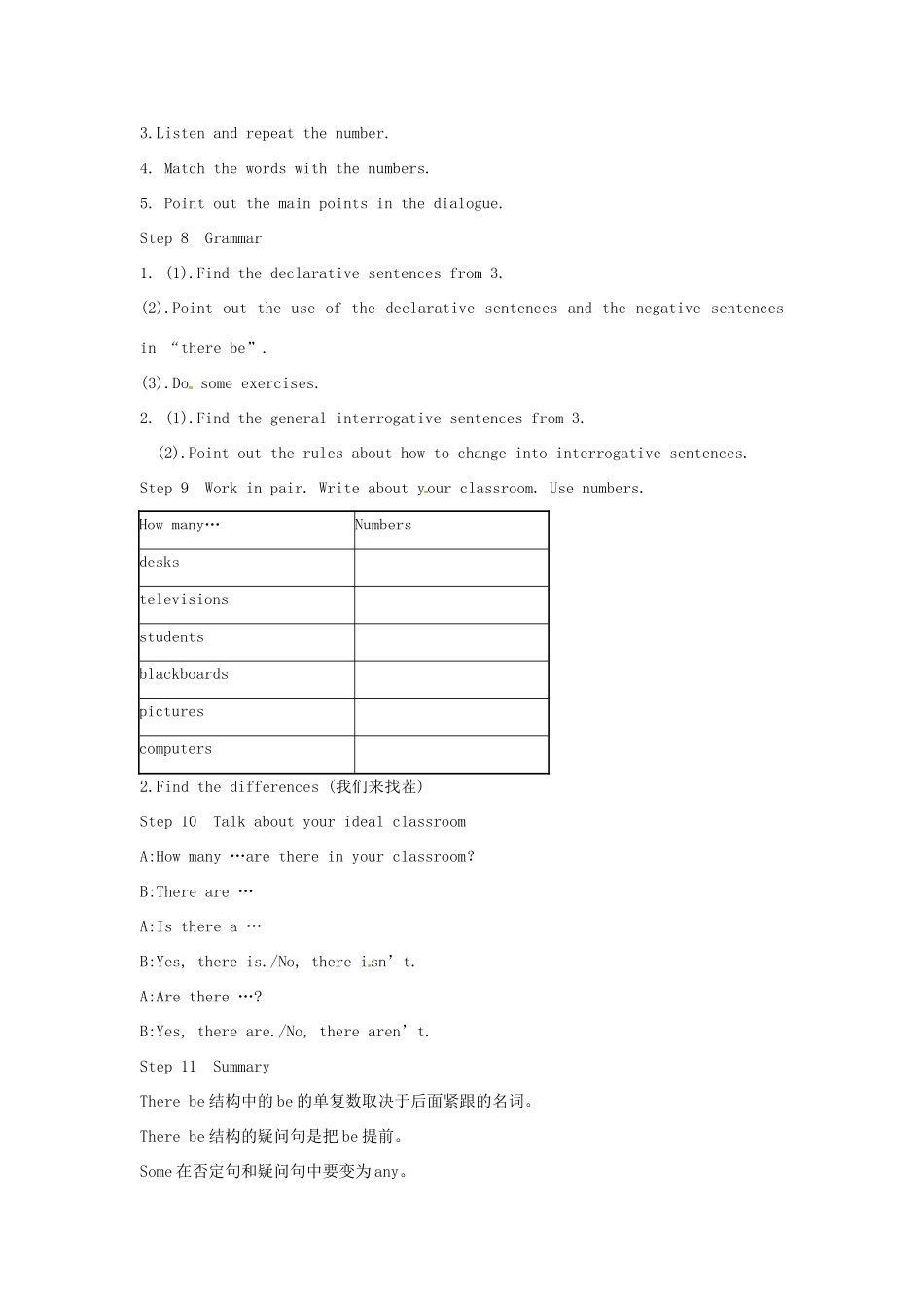 七年级英语上册《Module 3 unit 1 There are thirty students in my class》教案 （新版）外研版-（新版）外研版初中七年级上册英语教案_第3页