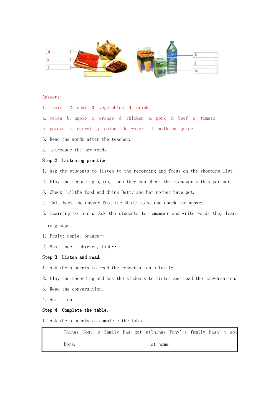 七年级英语上册 Module 4 Healthy food教案 （新版）外研版_第3页