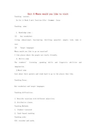 八年级英语下册 Unit 6 Where would you like to visit教案6 鲁教版