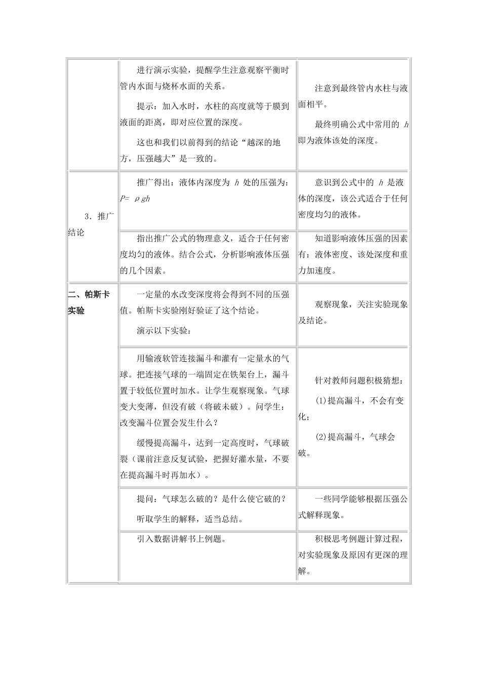 八年级物理下册 第九章 压强 9.2 液体的压强教案 教科版-教科版初中八年级下册物理教案_第3页