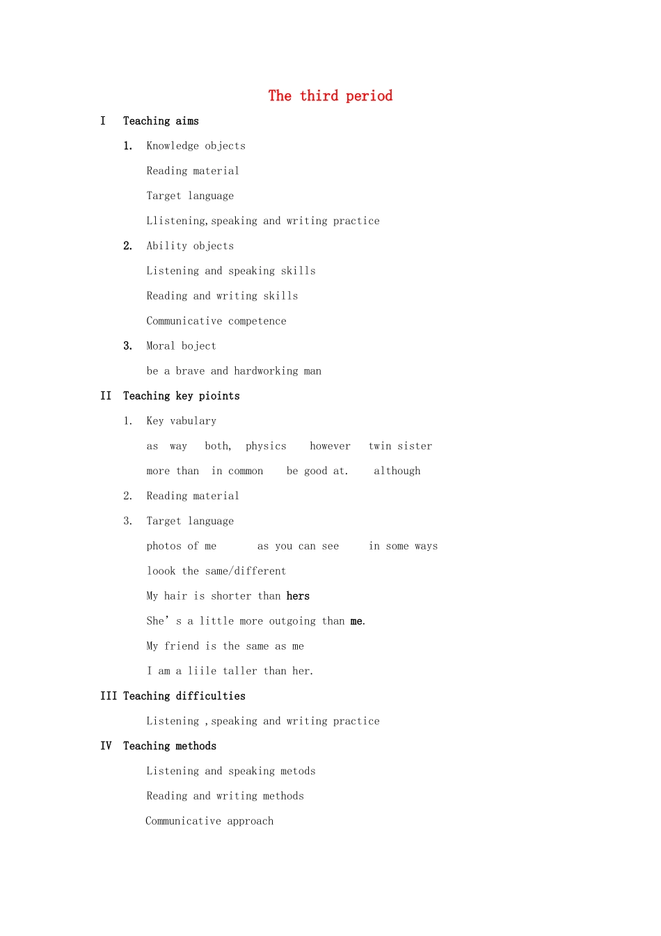 八年级英语上册 unit6The third period教案 人教新目标版_第1页