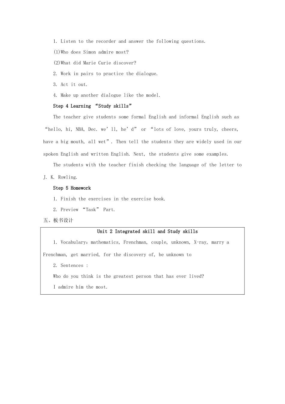 九年级英语下册 Unit 2 Great people Integrated skill and Study skills教案 （新版）牛津版-（新版）牛津版初中九年级下册英语教案_第3页