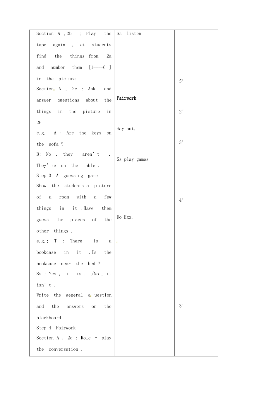 吉林省四平市第十七中学七年级英语上册 Unit 4 Where is my schoolbag（第7课时）教案 （新版）人教新目标版_第3页