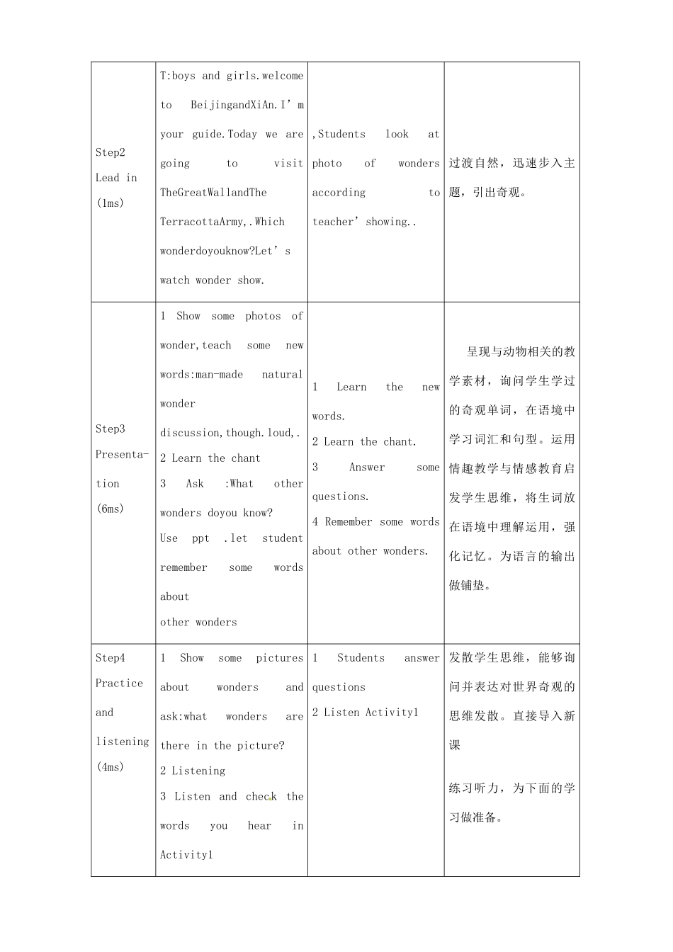 内蒙古满洲里市第五中学九年级英语上册 Module 1 Unit 1 It’s more than 2000 years old教学设计 （新版）外研版_第3页