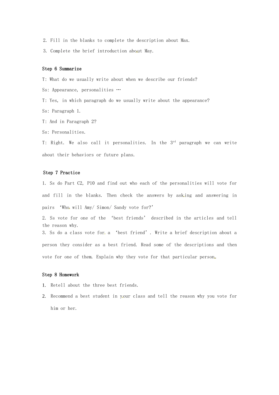 八年级英语上册 Unit 1 Friends Reading Ⅰ教案 （新版）牛津版-（新版）牛津版初中八年级上册英语教案_第3页