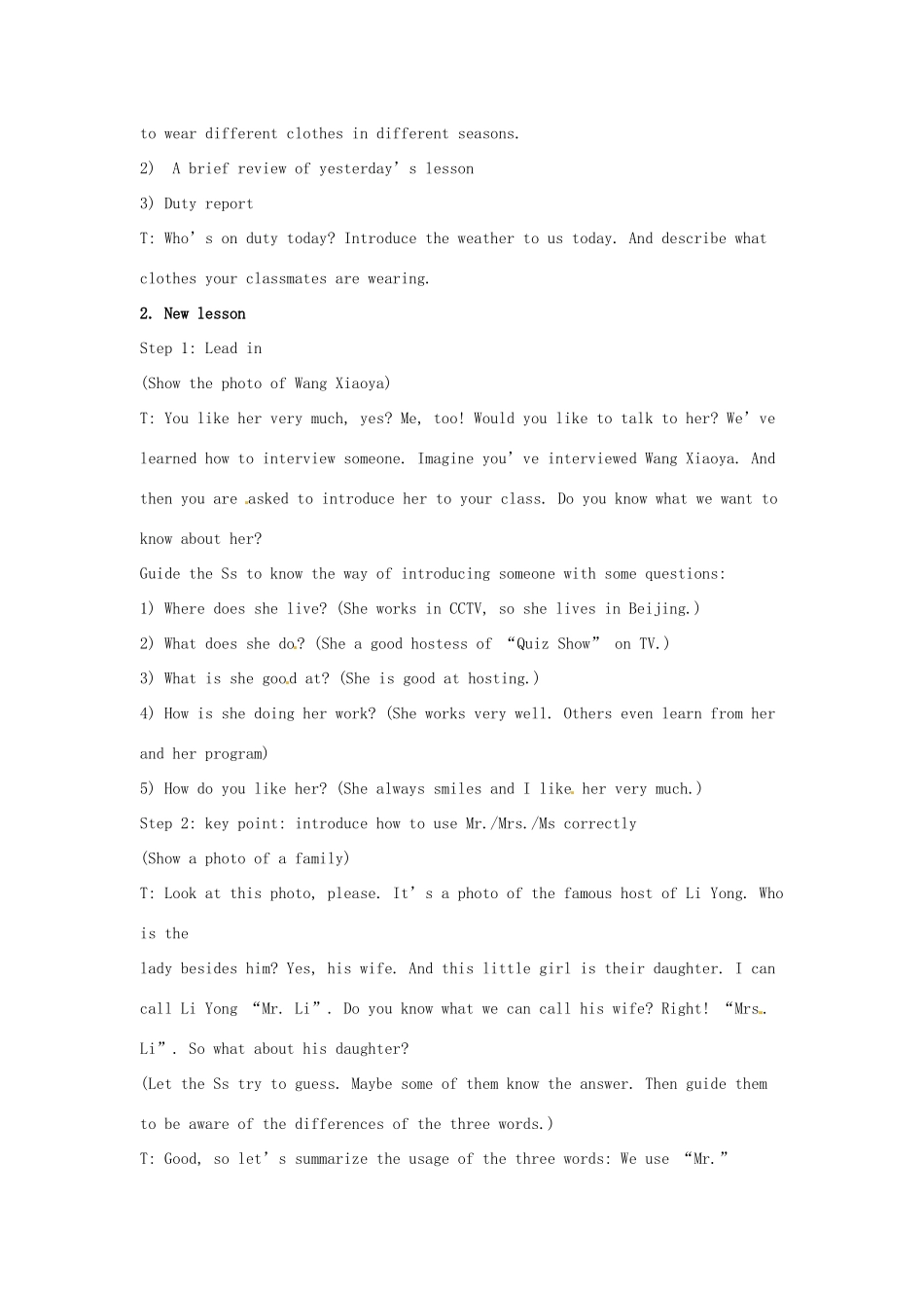 八年级英上册 Unit 1 Me and My Class Lesson 6 Meet Ms. Liu教案 冀教版_第2页