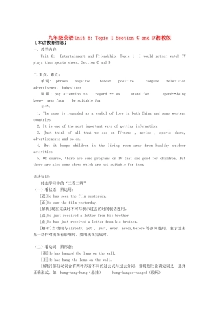 九年级英语Unit 6 Topic 1 Section C and D湘教版知识精讲