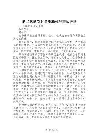 新当选的农村信用联社理事长讲话发言