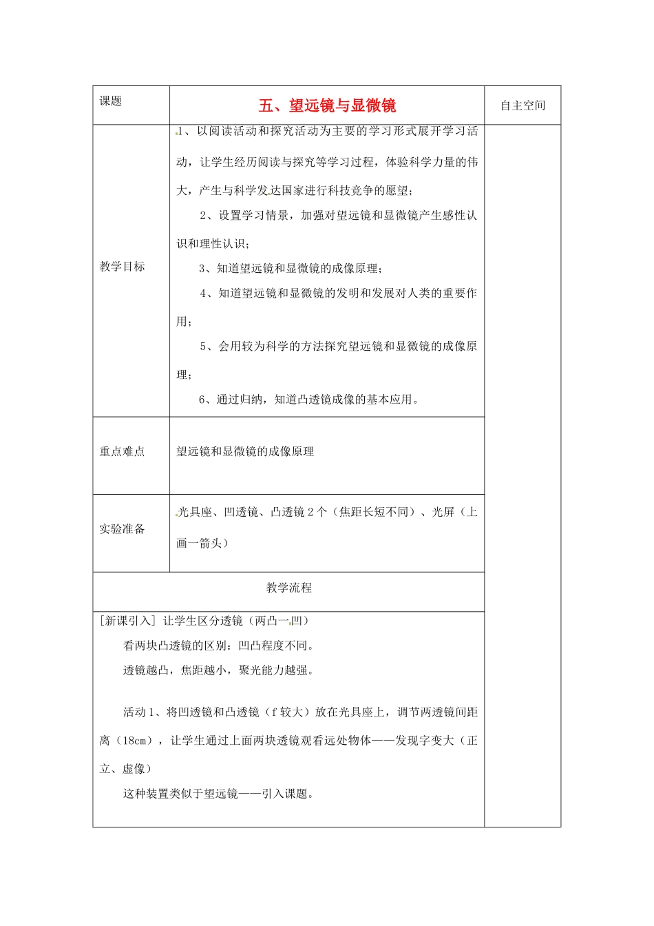 八年级物理上册 4.5 望远镜与显微镜教案 （新版）苏科版-（新版）苏科版初中八年级上册物理教案_第1页