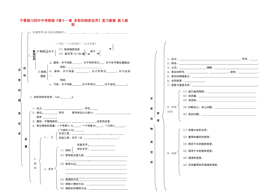 宁夏银川四中中考物理《第十一章 多彩的物质世界》复习教案 新人教版_第1页