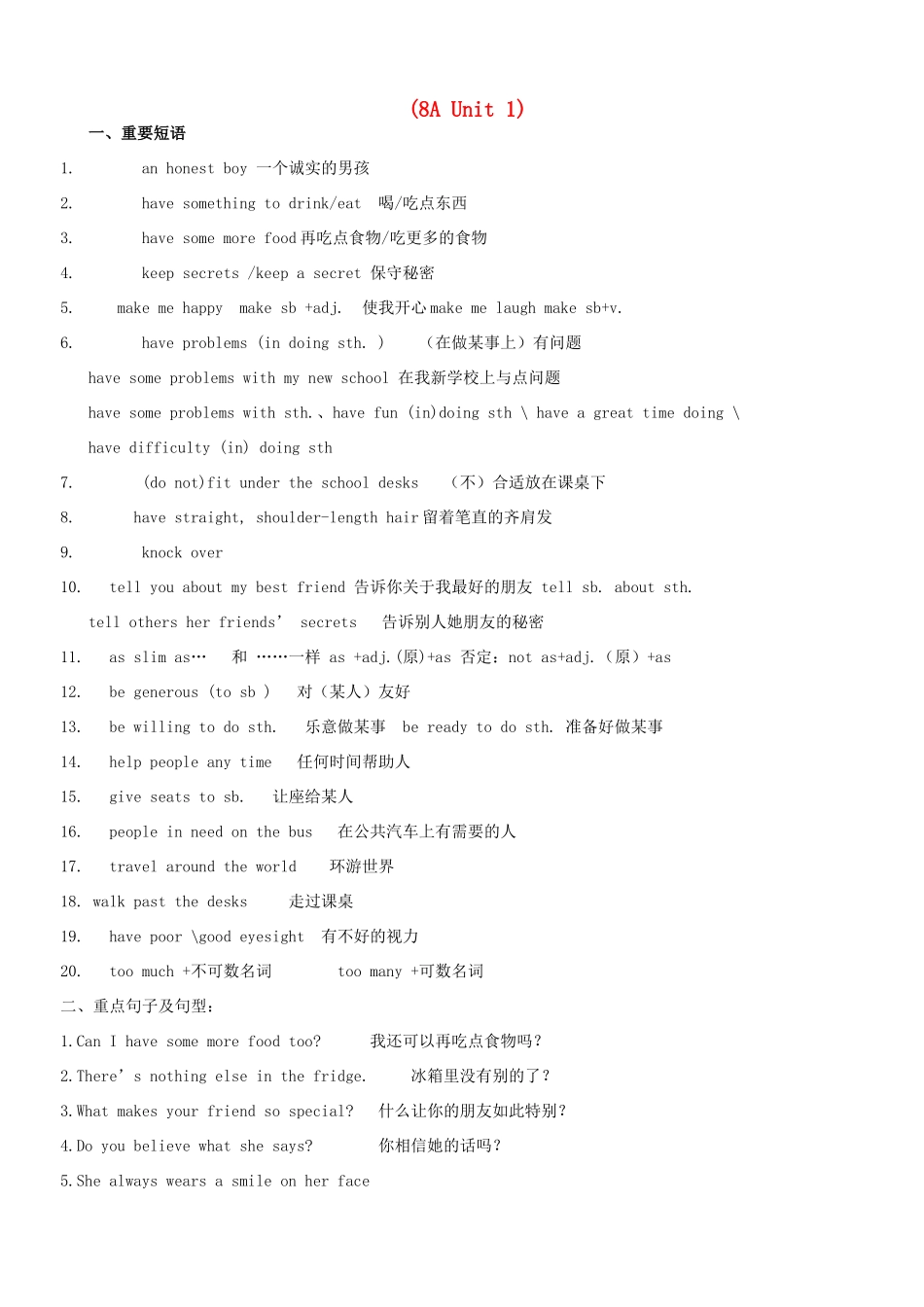 八年级英语上册 Unit 1-8教案 （新版）牛津版-（新版）牛津版初中八年级上册英语教案_第1页