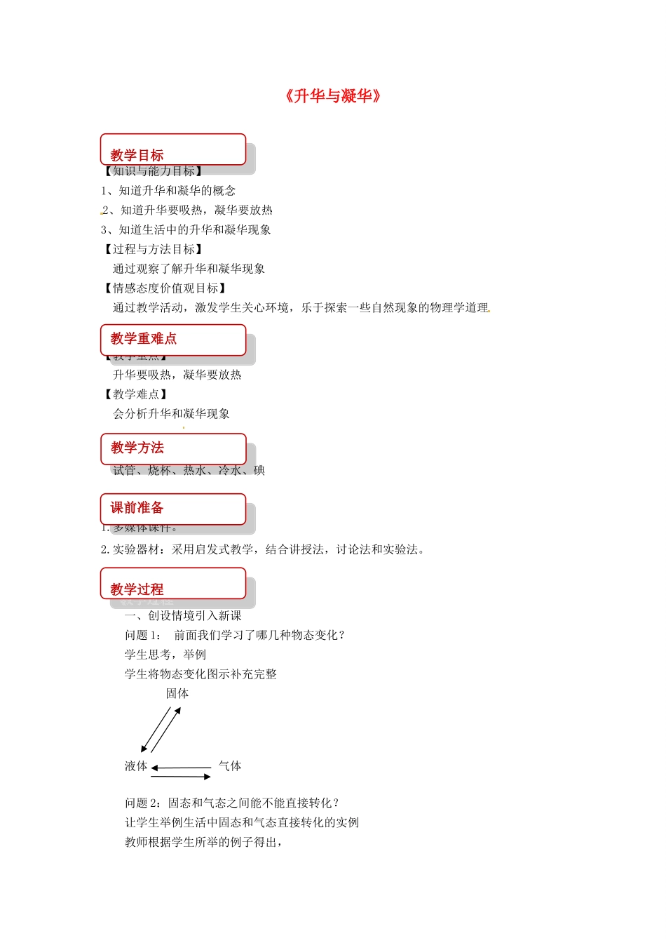 九年级物理全册 12.4升华与凝华教案 （新版）沪科版-（新版）沪科版初中九年级全册物理教案_第1页