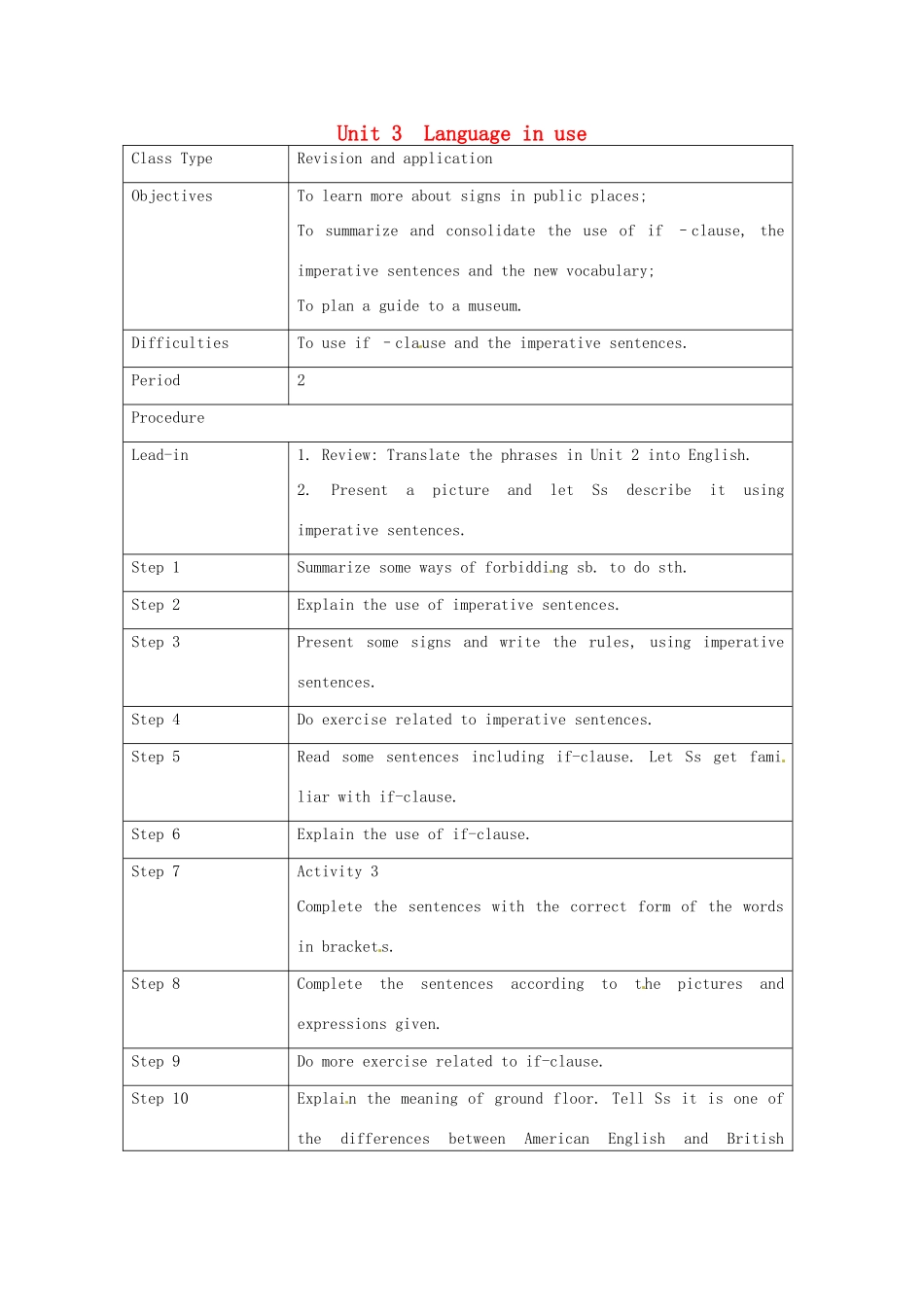 九年级英语上册《Module 5 Museums Unit 3 Language in use》教案 （新版）外研版-（新版）外研版初中九年级上册英语教案_第1页