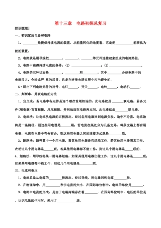 九年级物理第十三章  电路初探总复习教案人教版