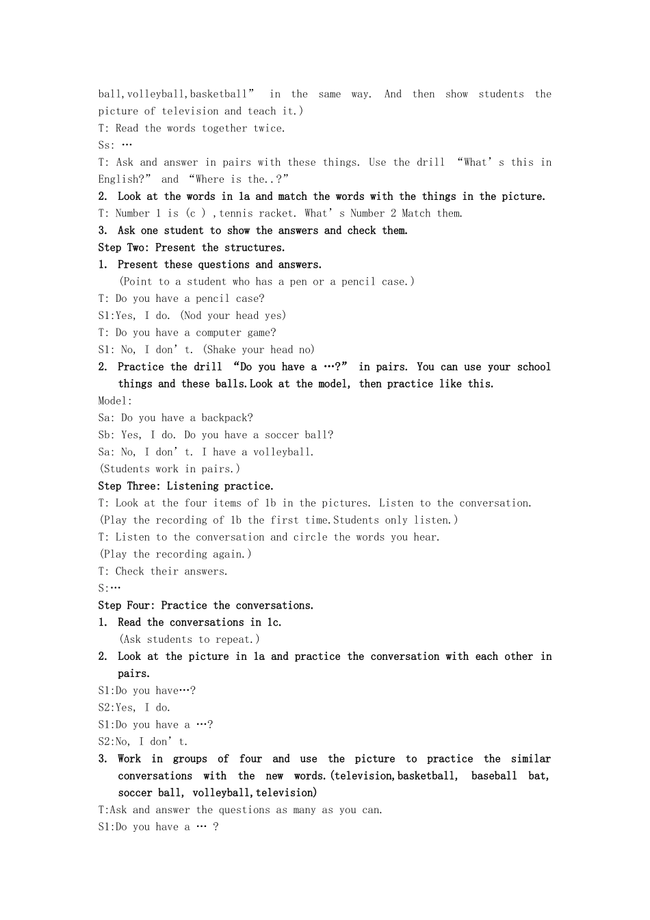 七年级英语Unit 5 Do you have a soccer ball？1教案人教版_第2页