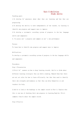 七年级英语下册 Unit 5 Abilities Study skills & Main task教案 牛津版