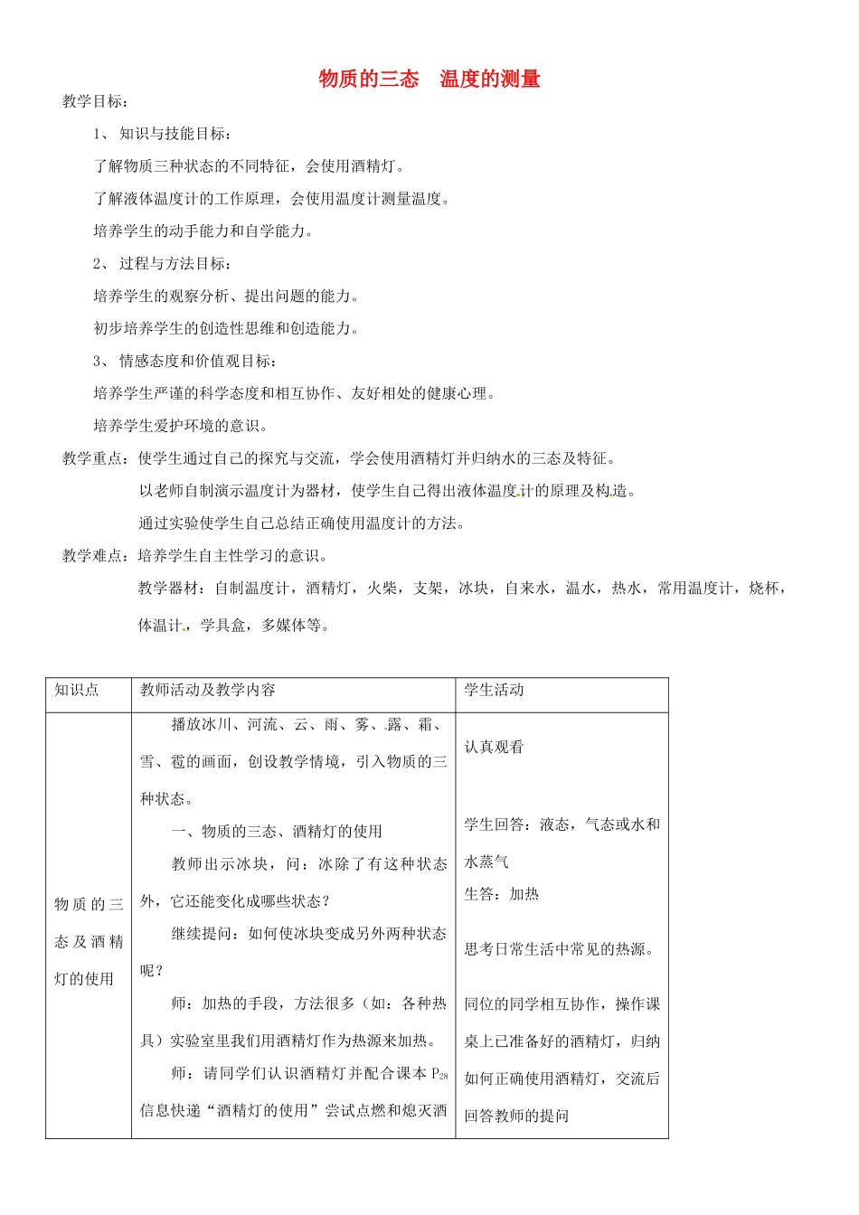 八年级物理上册 温度的测量教案2 北师大版_第1页