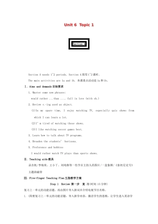 九年级英语下册 Unit 6 Topic1 I would rather watch TV plays than sports shows