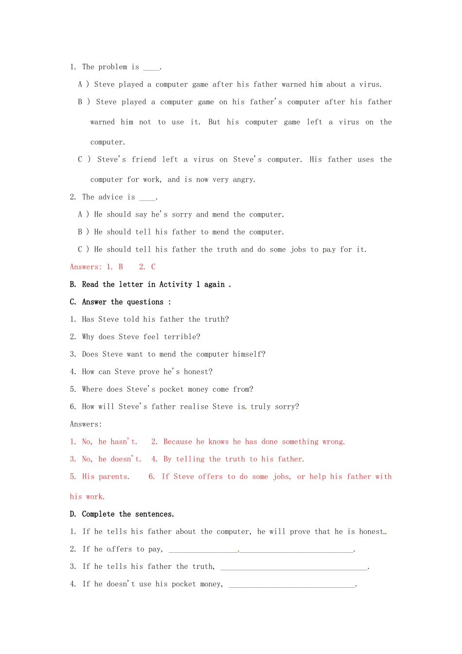 天津市武清区杨村第五中学八年级英语下册《Module 5 Problems Unit 2 If you tell him the truth, you will prove how honest you are.》教案 外研版_第2页