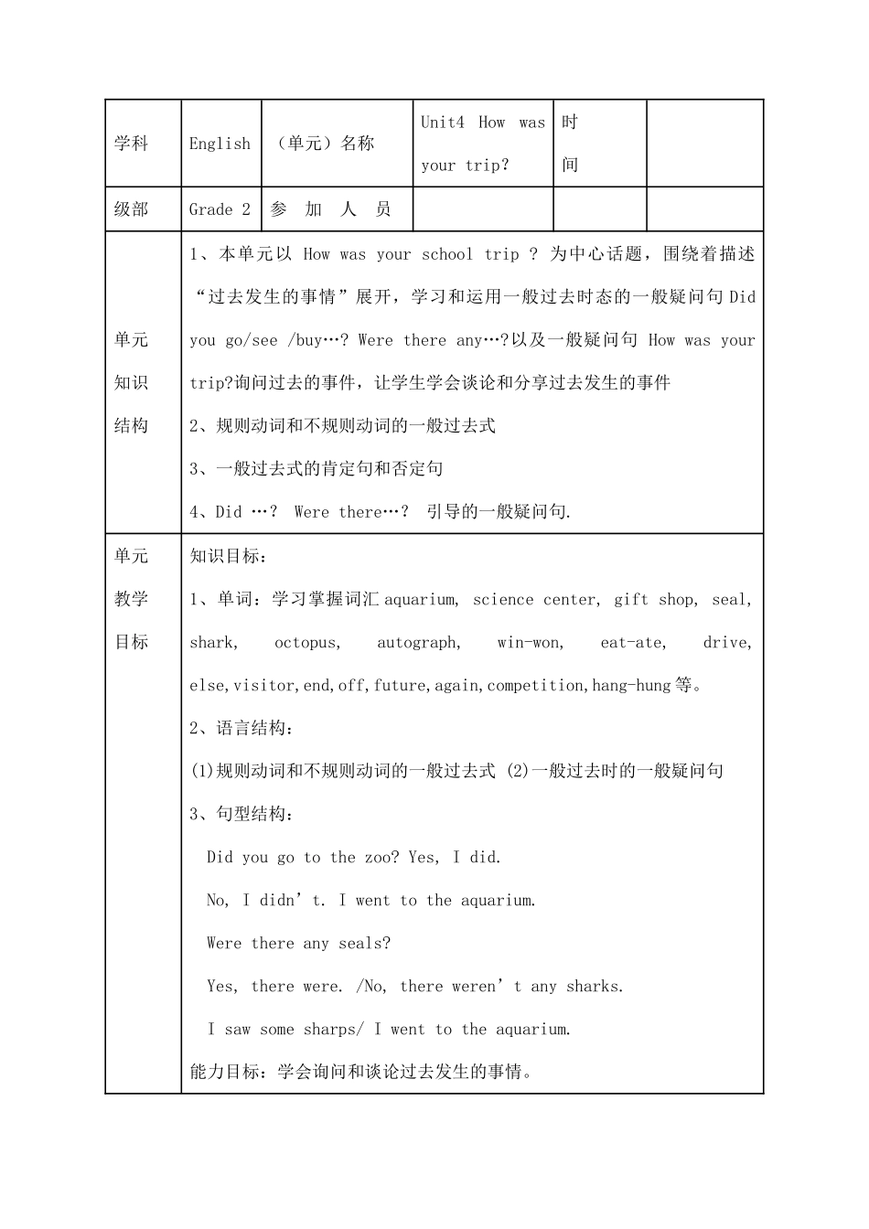 七年级英语unit4 how was your trip_人教版_第1页