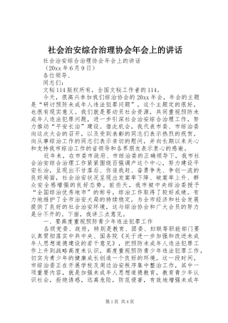 社会治安综合治理协会年会上的讲话发言