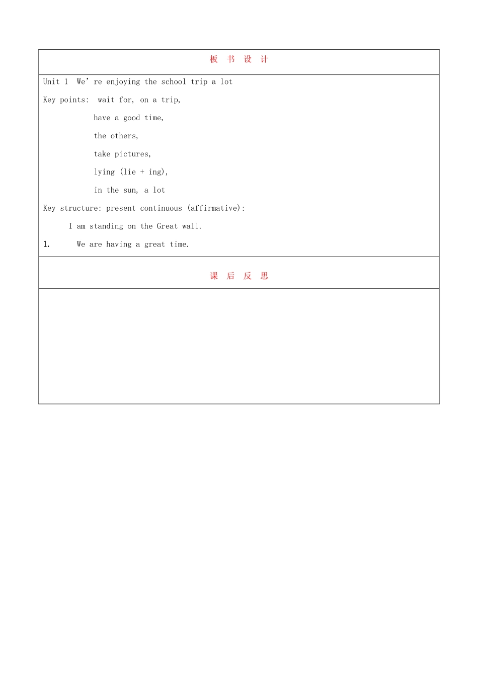 天津市静海县沿庄镇度七年级英语上册 Module 9 People and places Unit 1 We’re enjoying the school trip a lot教案 （新版）外研版-（新版）外研版初中七年级上册英语教案_第3页