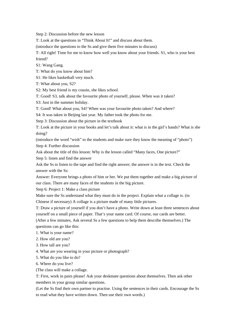 八年级英语上册：Unit 1 Lesson 2 Many Faces,One Picture教案（冀教版）_第2页