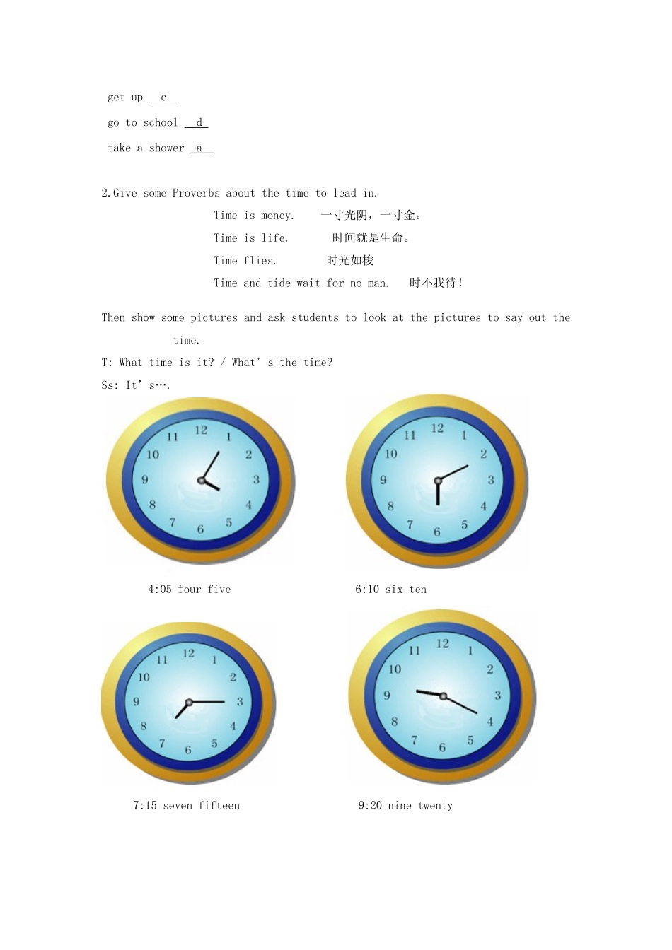 七年级英语下册 Unit 2 What time do you go to school（第二课时）Section A听说课稿 （新版）人教新目标版 _第3页
