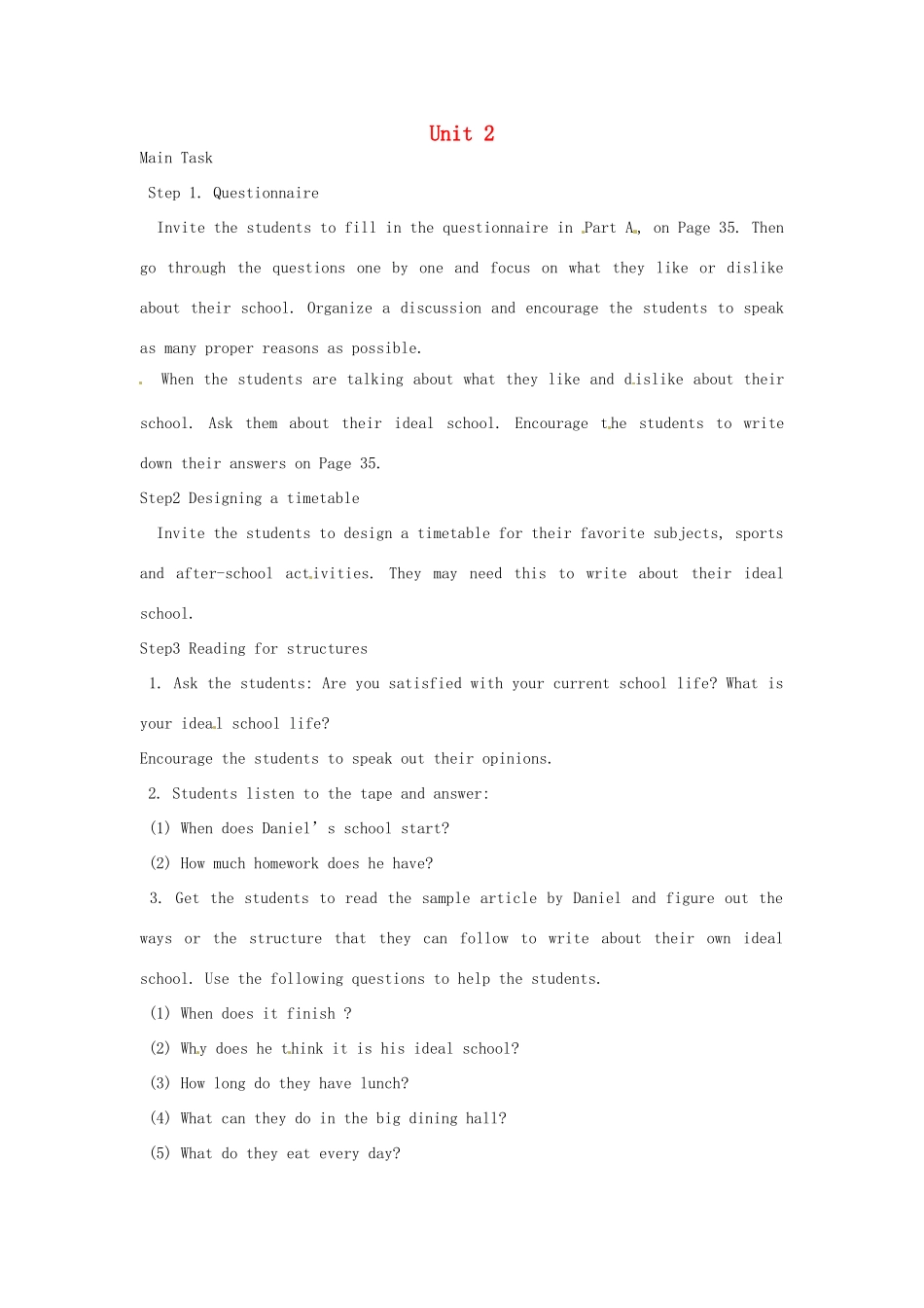 八年级英语上册 Unit 2 School life Main task教案 （新版）牛津版-（新版）牛津版初中八年级上册英语教案_第1页