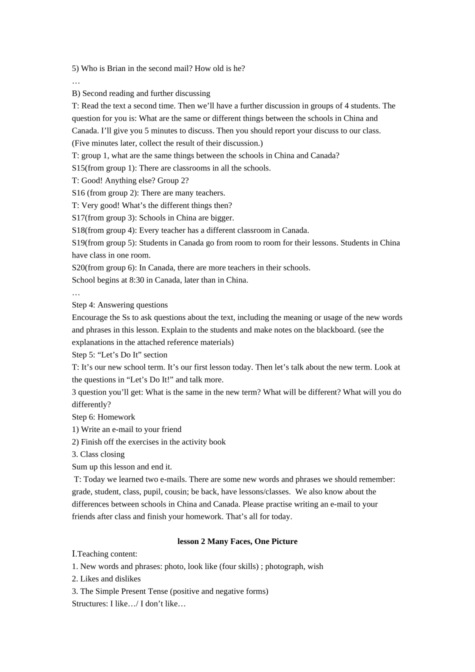 八年级英语上册 Unit 1 Me and My Class全单元教案 冀教版_第3页