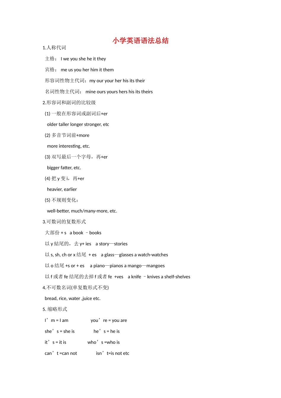 七年级英语上册 语法总结教案 人教新课标版_第1页