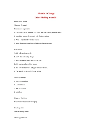 七年级英语：Module 1 Unit 4 Making a model教案沈阳牛津版