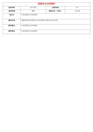 天津学大教育信息咨询有限公司中考英语专题复习 高频考点词语辨析教案-人教版初中九年级全册英语教案