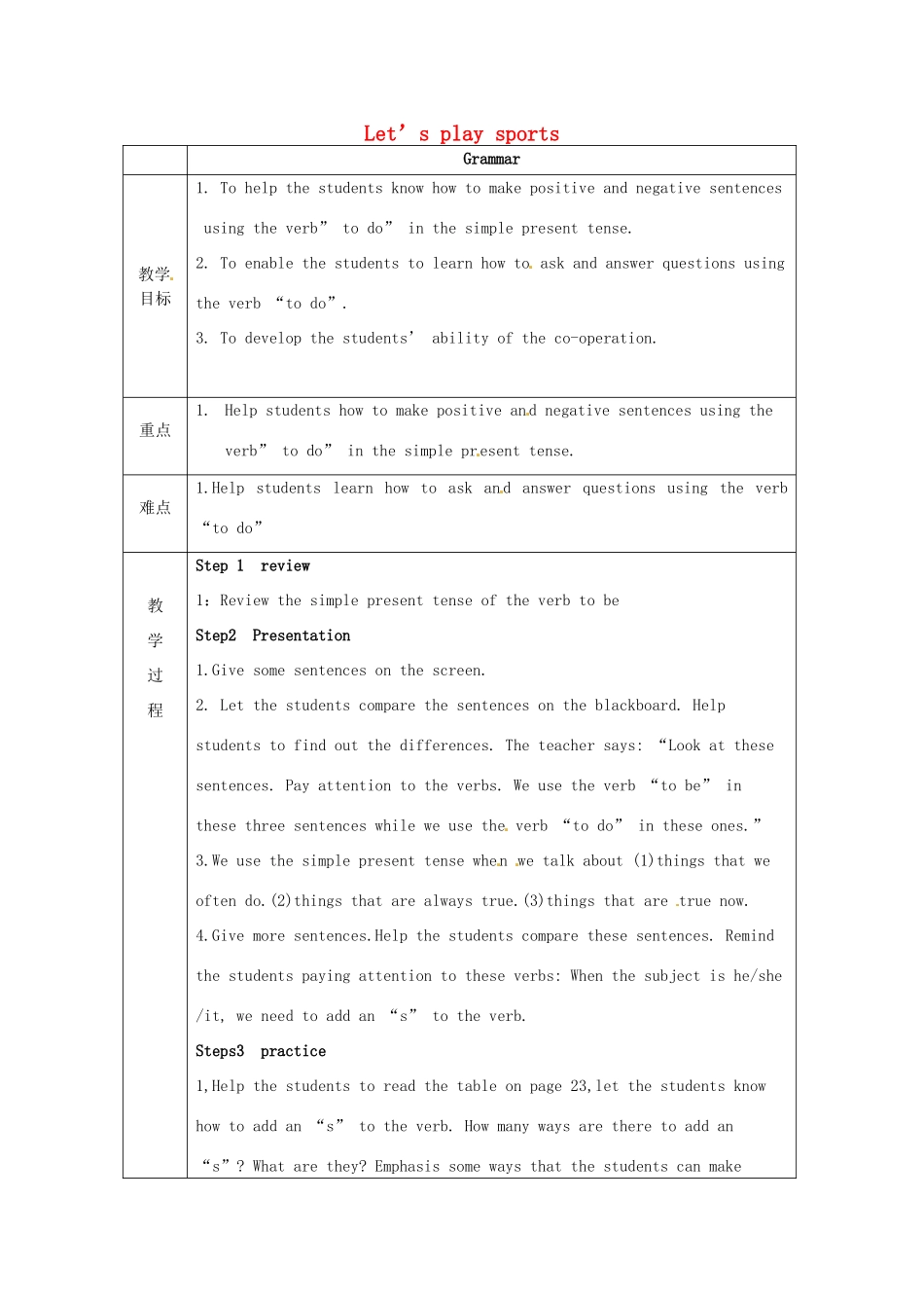 七年级英语上册 Unit 2 Let’s play sports Grammar教案 （新版）牛津版-（新版）牛津版初中七年级上册英语教案_第1页