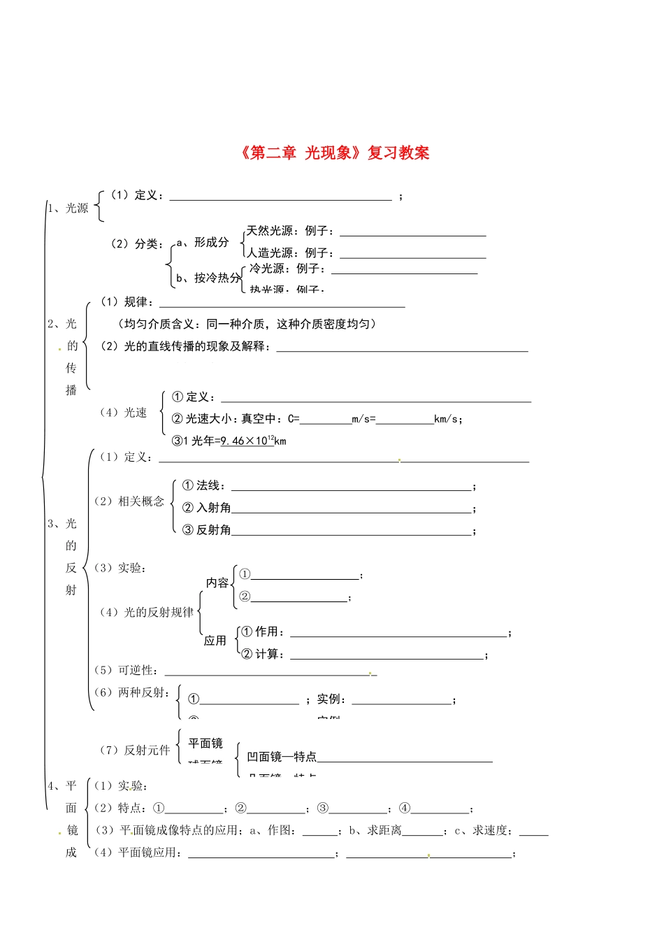 宁夏银川四中中考物理《第二章 光现象》复习教案 新人教版_第1页