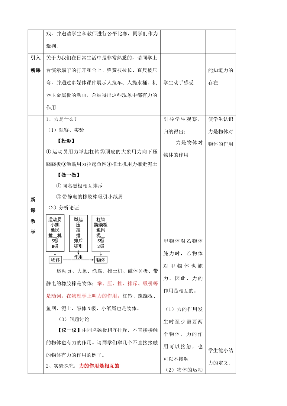 八年级物理全册《6.1 力》教案 （新版）沪科版-（新版）沪科版初中八年级全册物理教案_第2页
