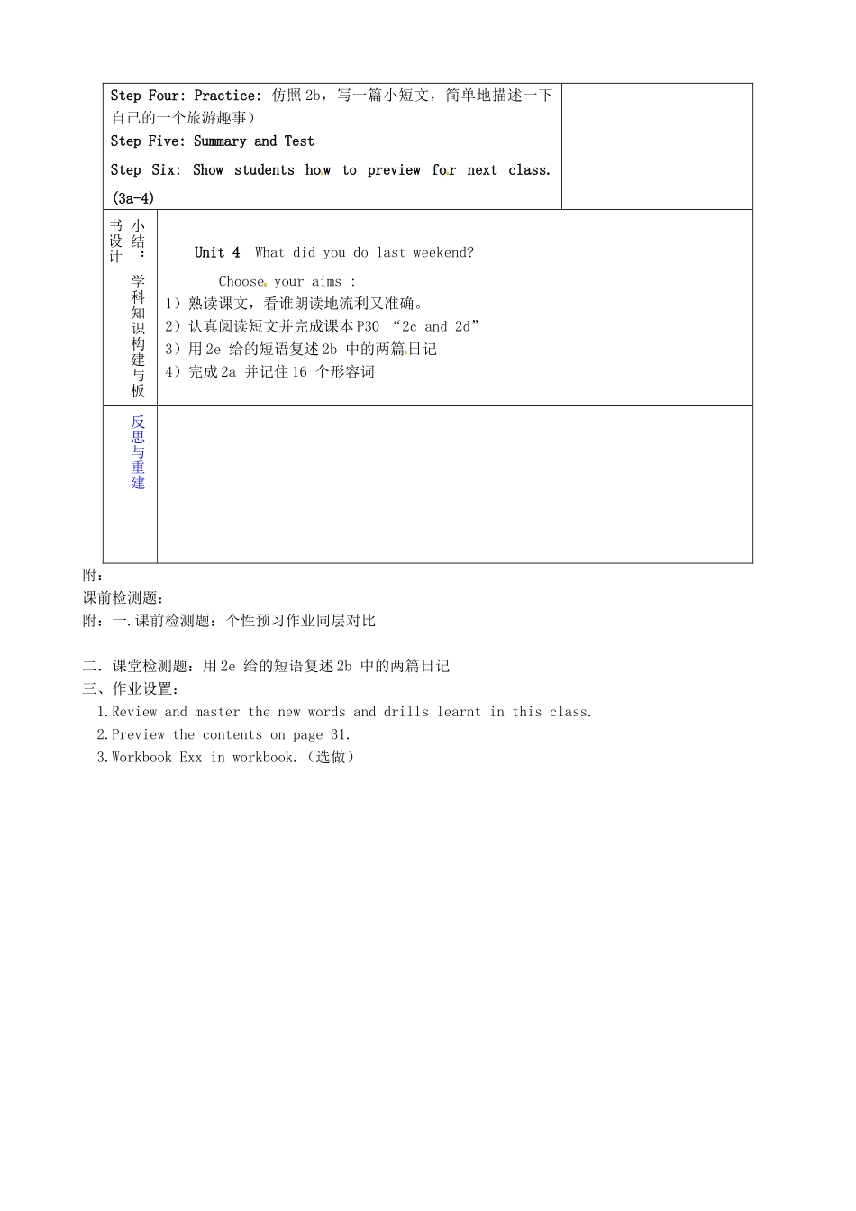 七年级英语上册《Unit 4 what did you de last weekend Section B（2a-2e）Period 4》教案 鲁教版五四制-鲁教版五四制初中七年级上册英语教案_第2页