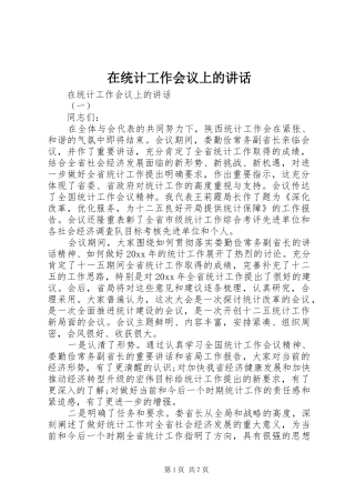 在统计工作会议上的讲话发言