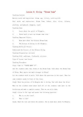 九年级英语上册 Lesson 6Diving “Dream Team”英文教案 冀教版
