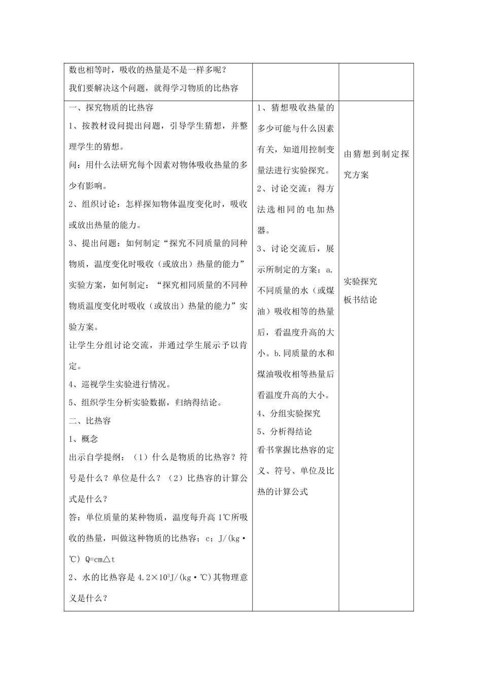 九年级物理全册 第13章 内能与热机 第2节 科学探究 物质的比热容教案 （新版）沪科版-（新版）沪科版初中九年级全册物理教案_第2页