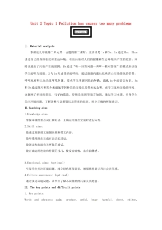 九年级英语上册 Unit 2 Topic 1 Pollution has causes too many problems Section B教案 （新版）仁爱版-（新版）仁爱版初中九年级上册英语教案