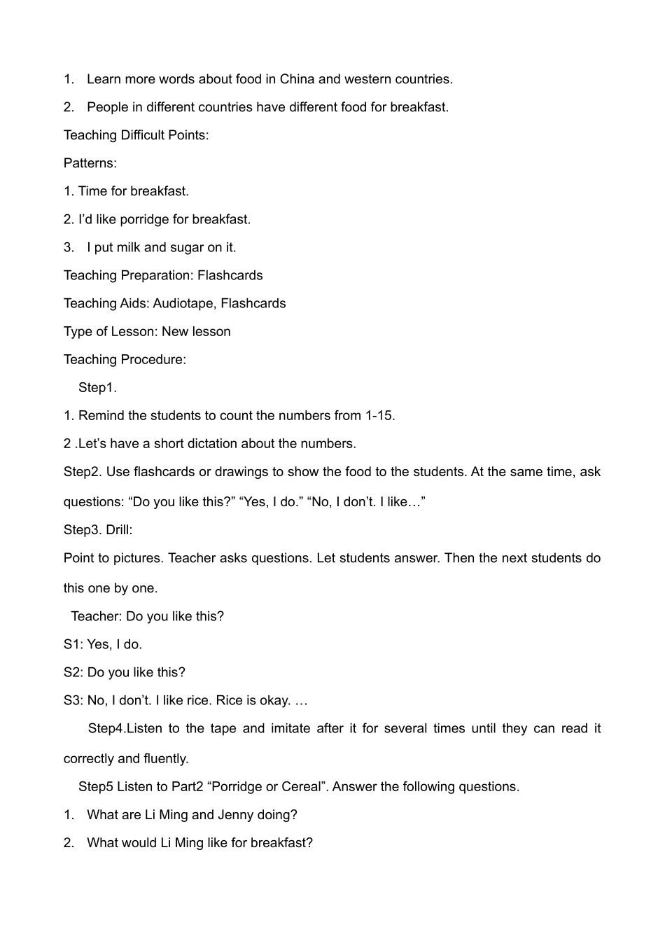 七年级英语Unit4 Food and Restaurants教案 冀教版_第3页