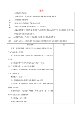 八年级物理下册 10.4 浮力教案 苏科版-苏科版初中八年级下册物理教案