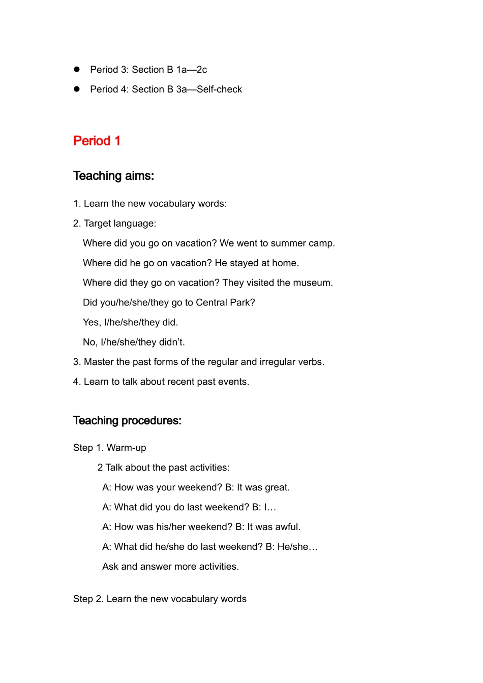 七年级英语 Unit 10  教案人教新课标版 _第2页
