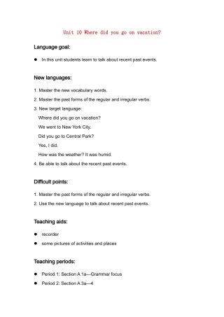 七年级英语 Unit 10  教案人教新课标版 