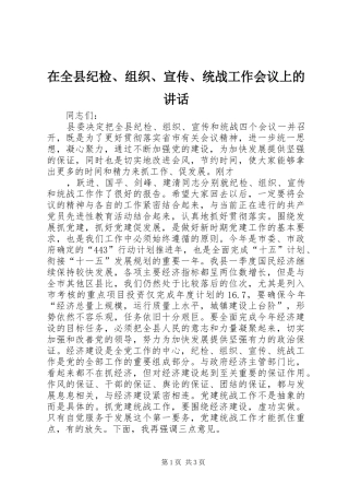 在全县纪检、组织、宣传、统战工作会议上的讲话发言