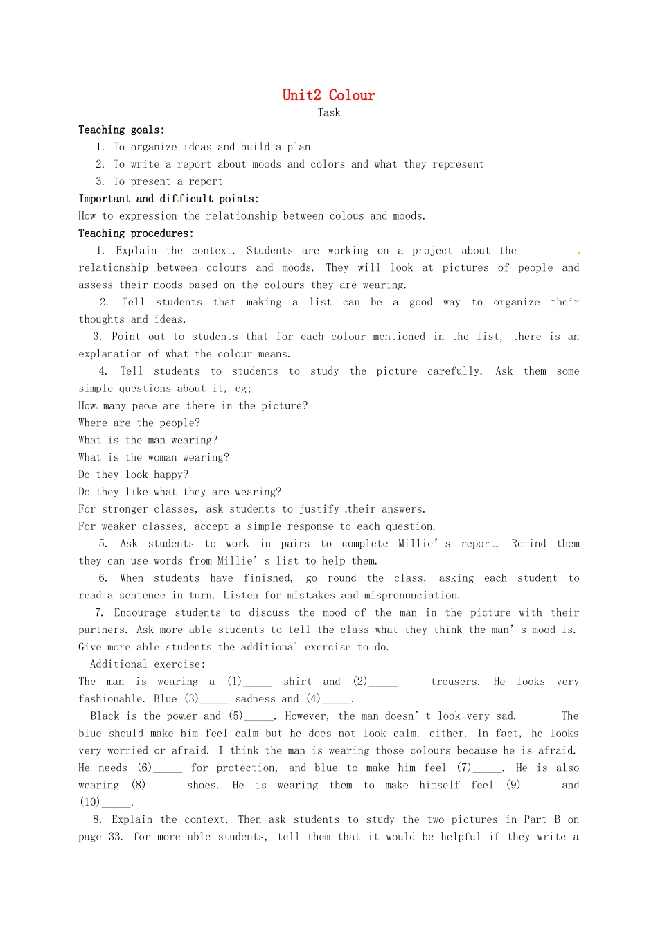 九年级英语上册《Unit 2 Colour Task》教案 （新版）牛津版-（新版）牛津版初中九年级上册英语教案_第1页