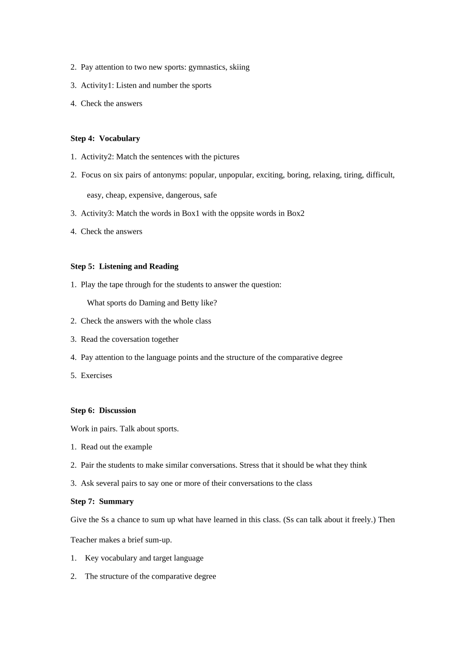 七年级英语下：Modle 6 The Olympic adventure  Unit 1 Cycling is more dangerous than swimming教案外研版_第3页