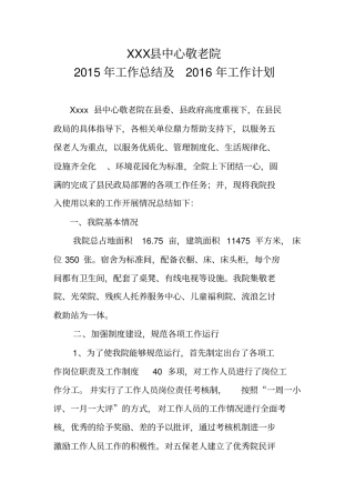 xx中心敬老院工作总结