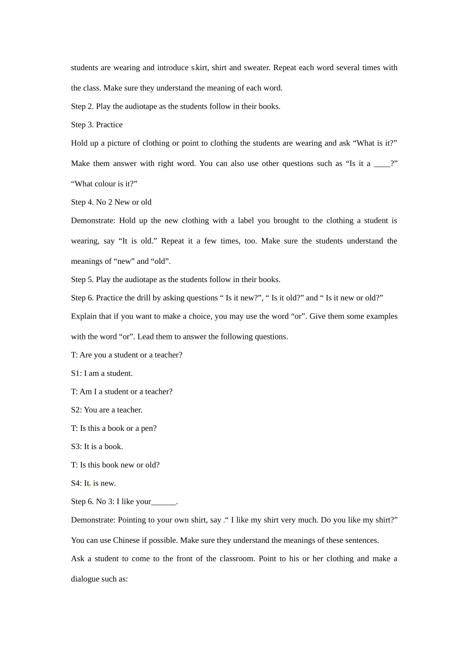 七年级英语上册 Unit 2 Lesson 13 Skirt and Shirt-Lesson14 Dress and Hat教案 冀教版_第2页